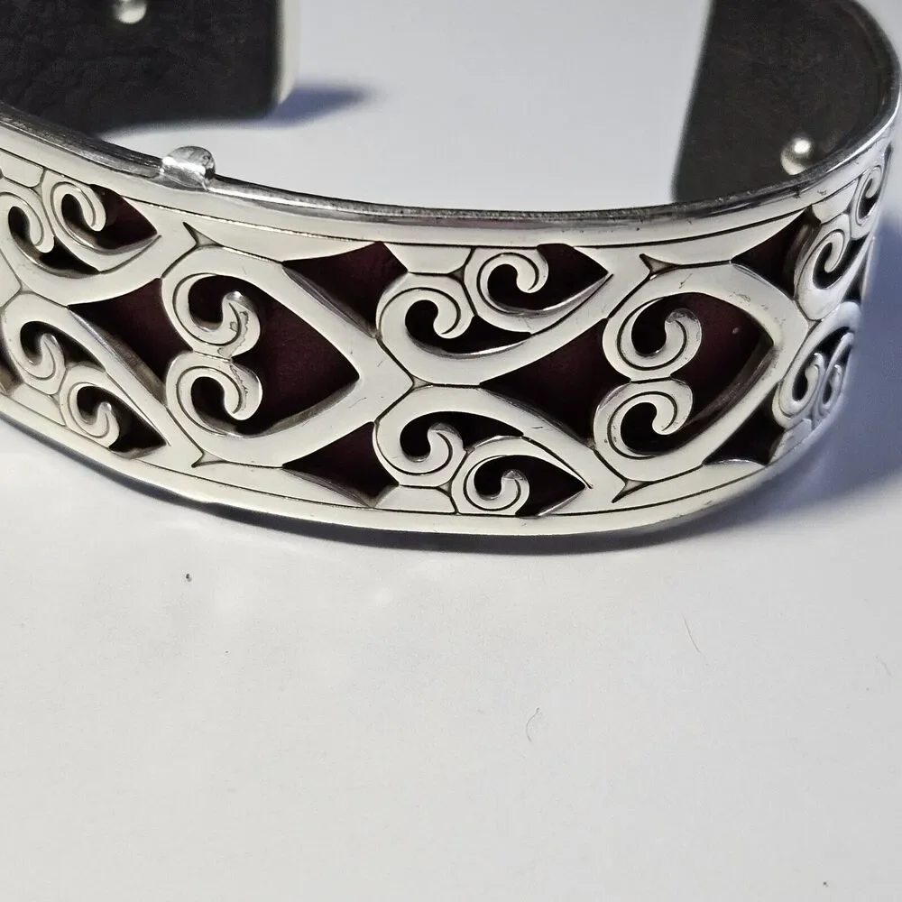 Brighton Christo Madrid Narrow Silver Plated Cuff Bracelet Pink Red Leather 7" - Picture 7 of 16